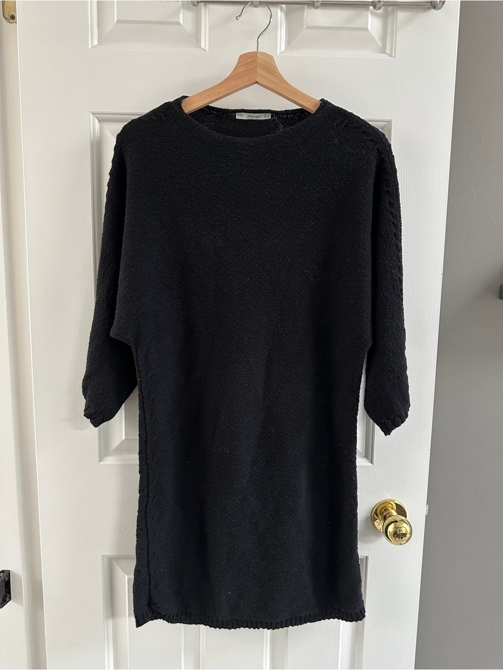 Zara Black Crewneck Cotton Knit Sweater Dress S